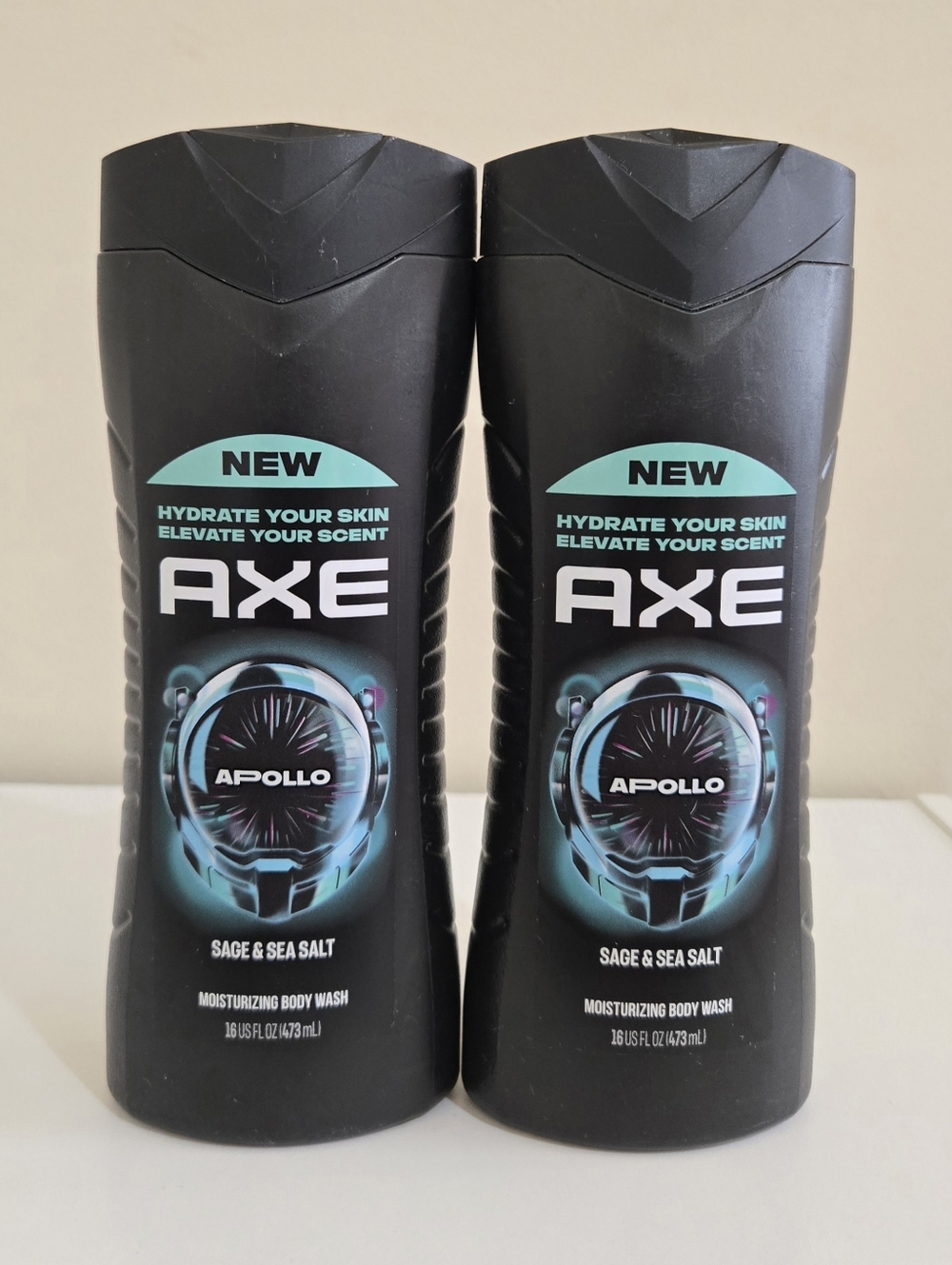 New AXE Apollo Body Wash Duo - Black with Teal Accents, 16oz Ea